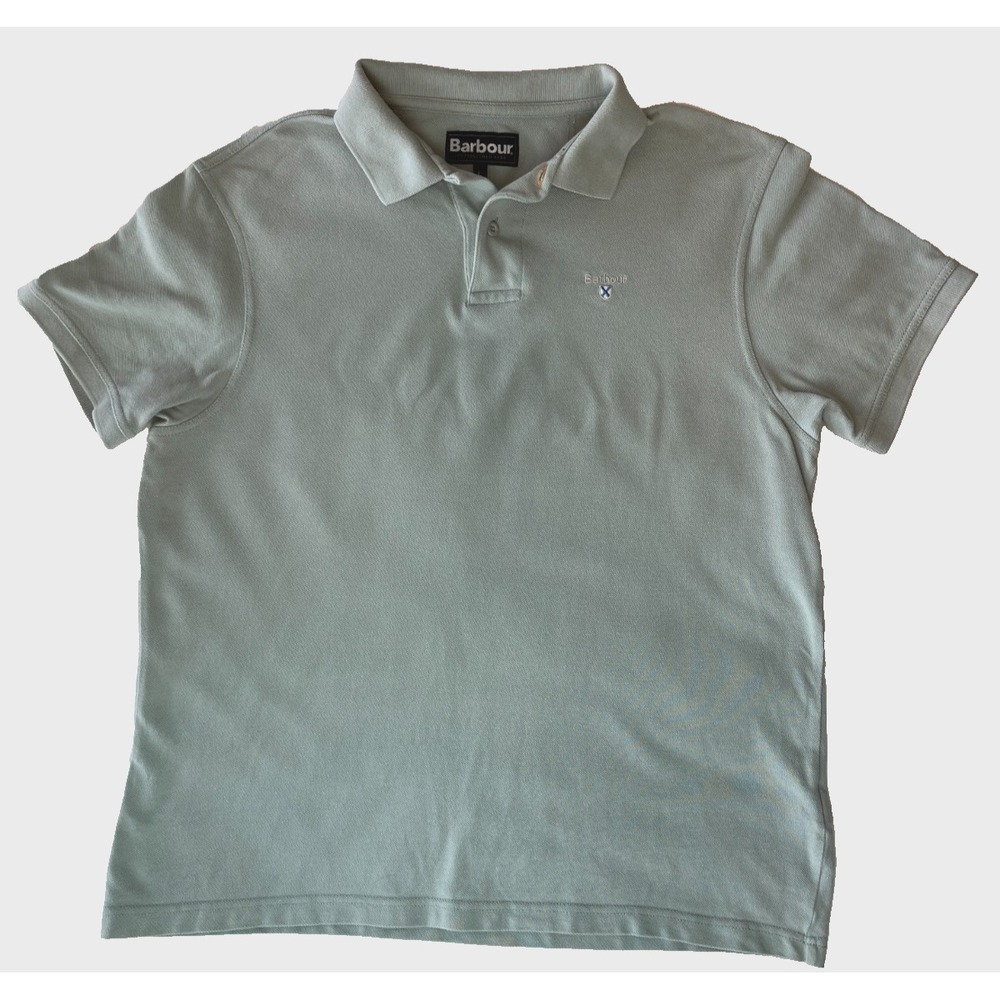 Barbour Polo Shirt Mens Large Sage Green Cotton Pique MML0358BU37